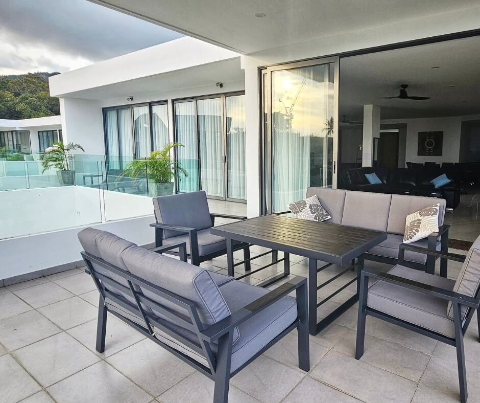 outdoor living space looking back into the house